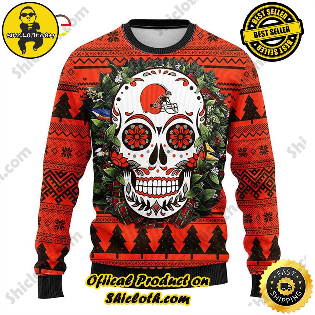 NFL Oakland Raiders Skull Flower Ugly Christmas Ugly Sweater –