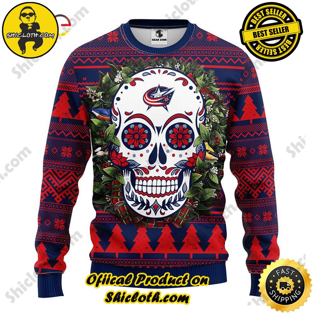 Hot trending : Exploring Shicloth's NFL Ugly Sweater Collection 23 Hot Trending NFL Columbus Blue Jackets Skull Ugly Sweater