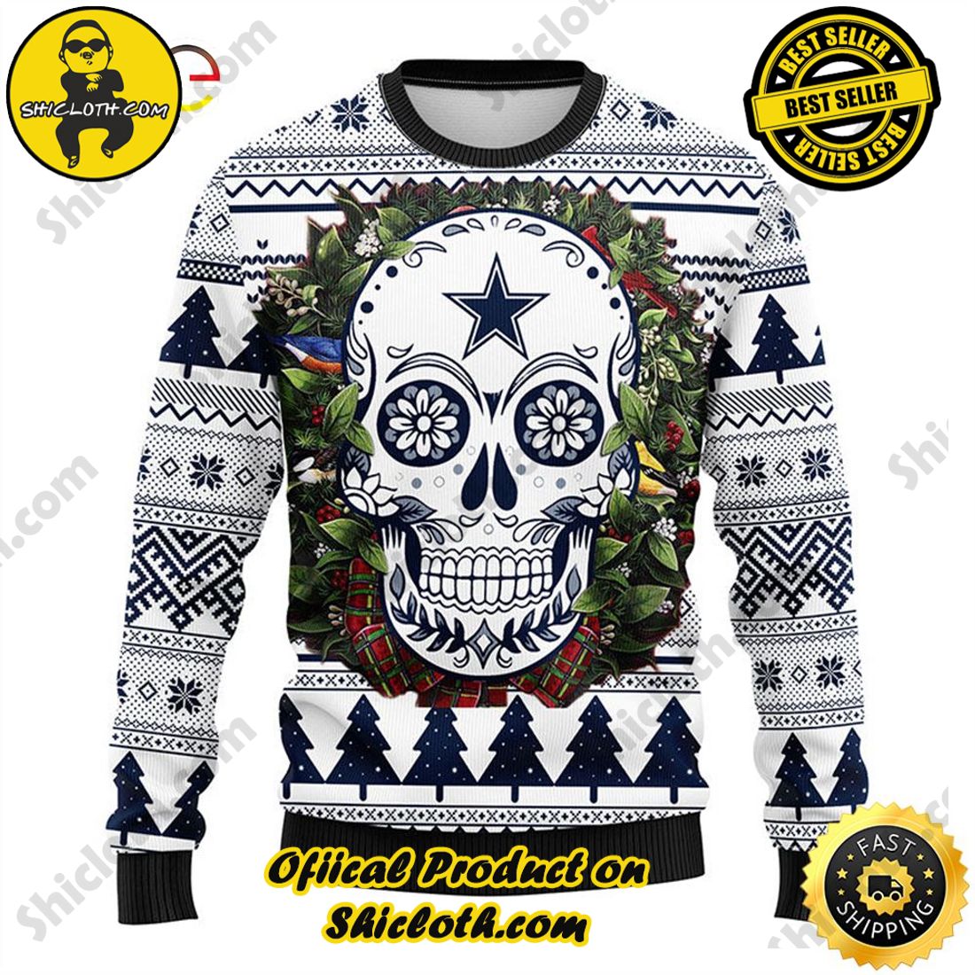 Dallas Cowboys Skull Flower Ugly Christmas Ugly Sweater - Growkoc