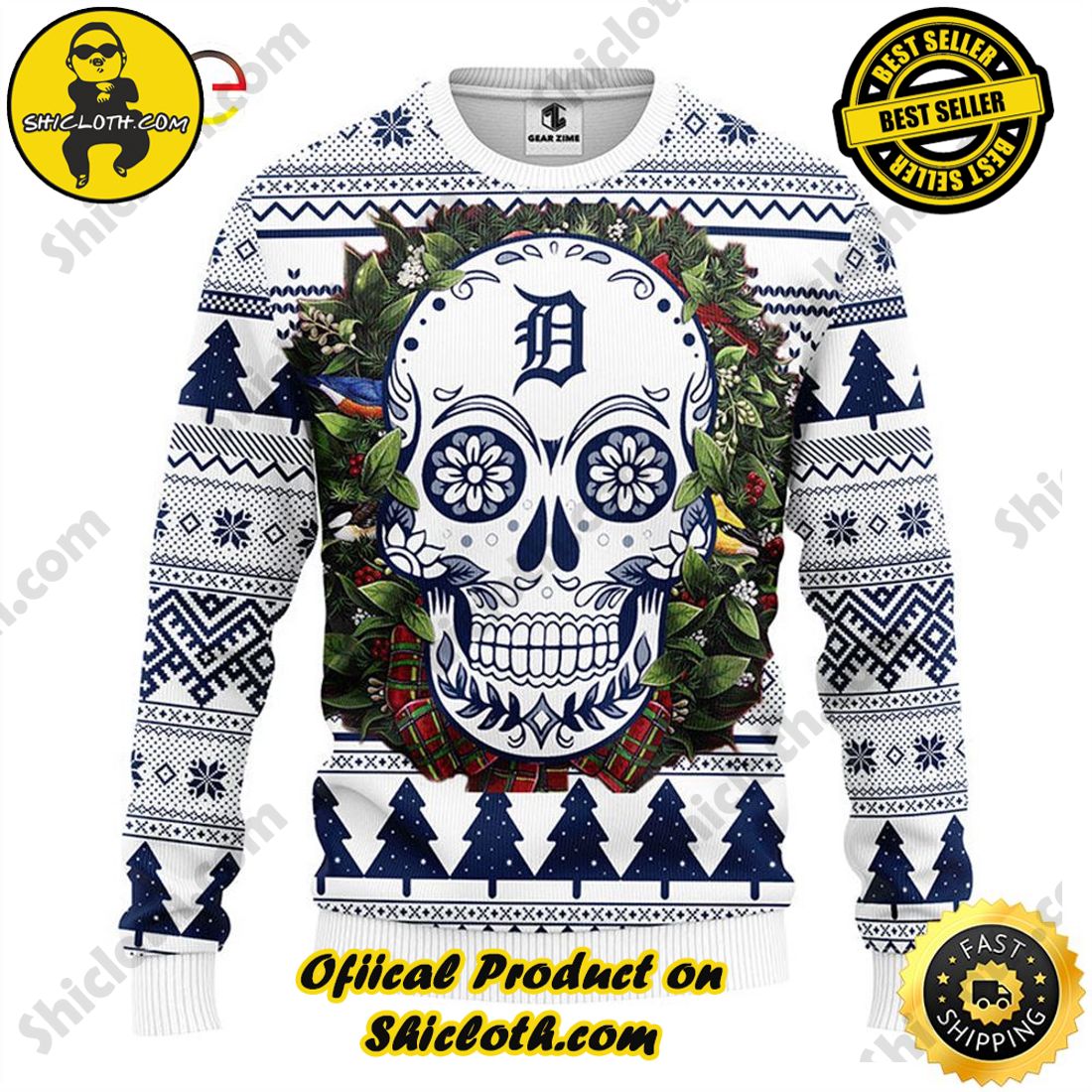 Hot Trending NFL Detroit Tigers Skull Flower Ugly Sweater - Shicloth