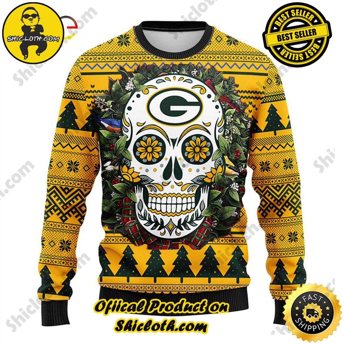 NFL Golden Skull Green Bay Packers Ugly Sweater - T-shirts Low Price