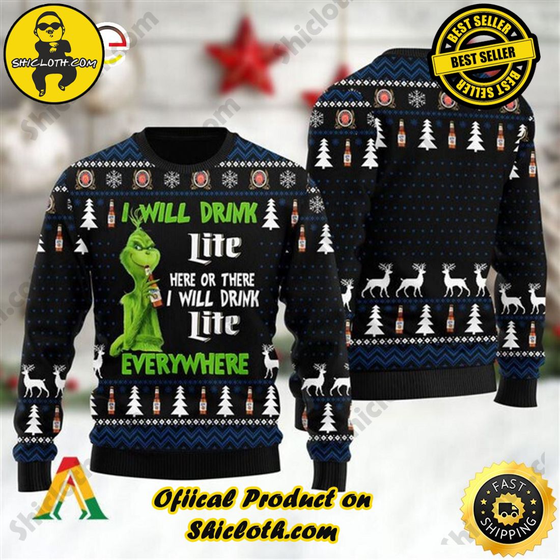 Shiclothshop's Ugly Christmas Sweaters: Embrace Festive Fashion with Flair 17 I Will Drink Miller Lite Everywhere Christmas Xmas Pattern Ugly Christmas Sweater Gift