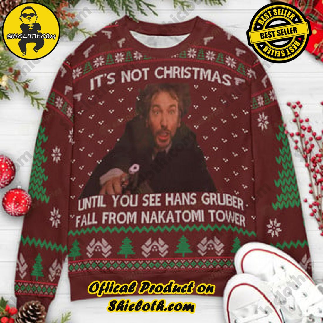 Hot Trending and Best Seller: Shiclothshop's Ugly Christmas Sweaters: Embrace Festive Fashion with Flair 58 It's Not Christmas Until Hans Gruber Falls From Nakatomi Plaza Ugly Christmas Sweaters