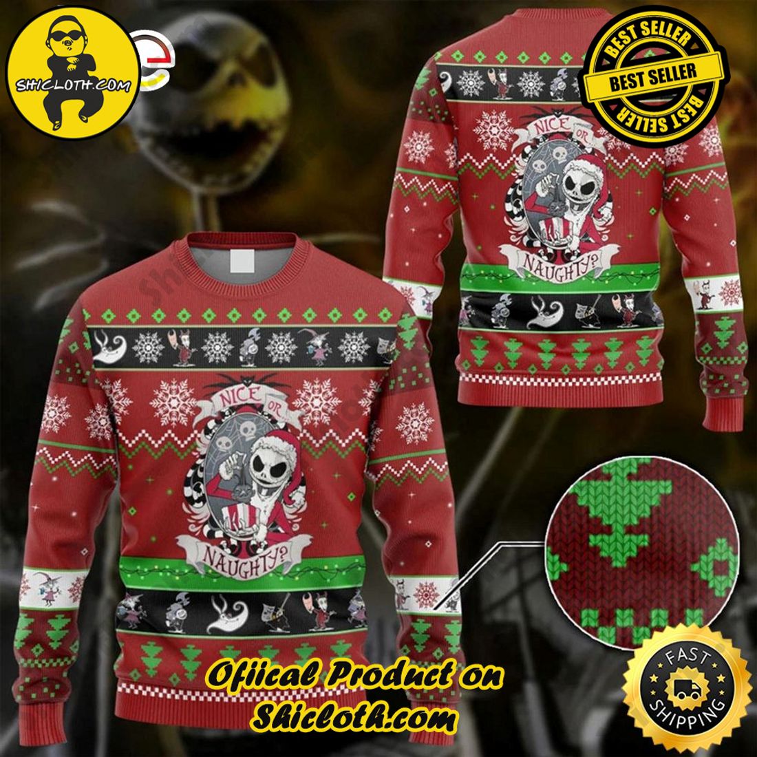 Shiclothshop's Ugly Christmas Sweaters: Embrace Festive Fashion with Flair 24 Jack Skellingtong Nice Or Naughty Ugly Christmas Sweater