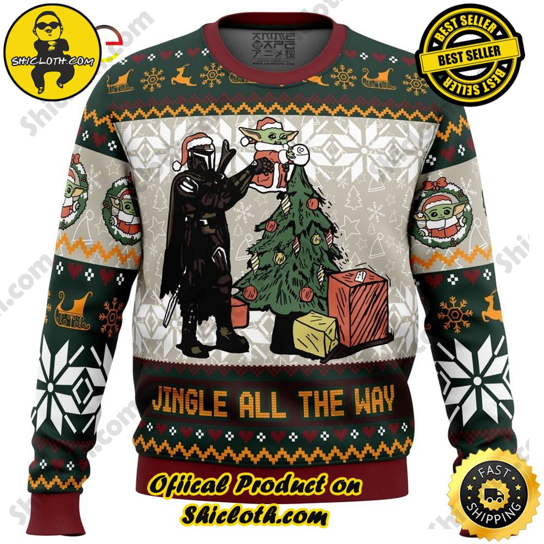 Hot trending and Best seller for Christmas : Sweaters from Shiclothshop 6 Jingle All The Way Mandalorian Ugly Sweater Ideas Version 1