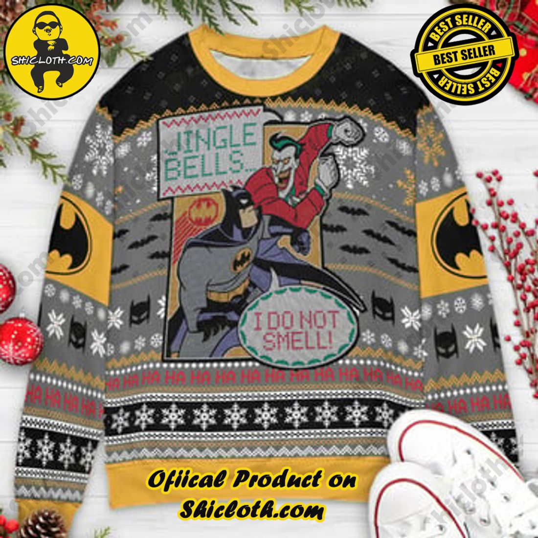 Hot Trending and Best Seller: Shiclothshop's Ugly Christmas Sweaters: Embrace Festive Fashion with Flair 60 Jingle Bells Batman Smells Joker and Batman Dc Characters Ugly Christmas Sweaters