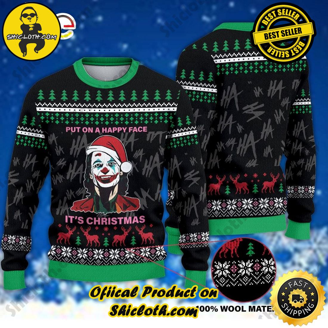 Shiclothshop's Ugly Christmas Sweaters: Embrace Festive Fashion with Flair 26 Joker Put On A Happy Face It is Ugly Christmas Sweater