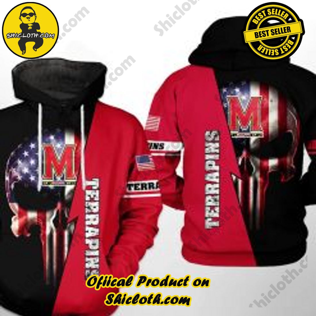 Hot Trending and Best Seller for Christmas: Shiclothshop's 3D Hoodies 11 Maryland Terrapins Ncaa Us Flag Skull 3D Hoodie