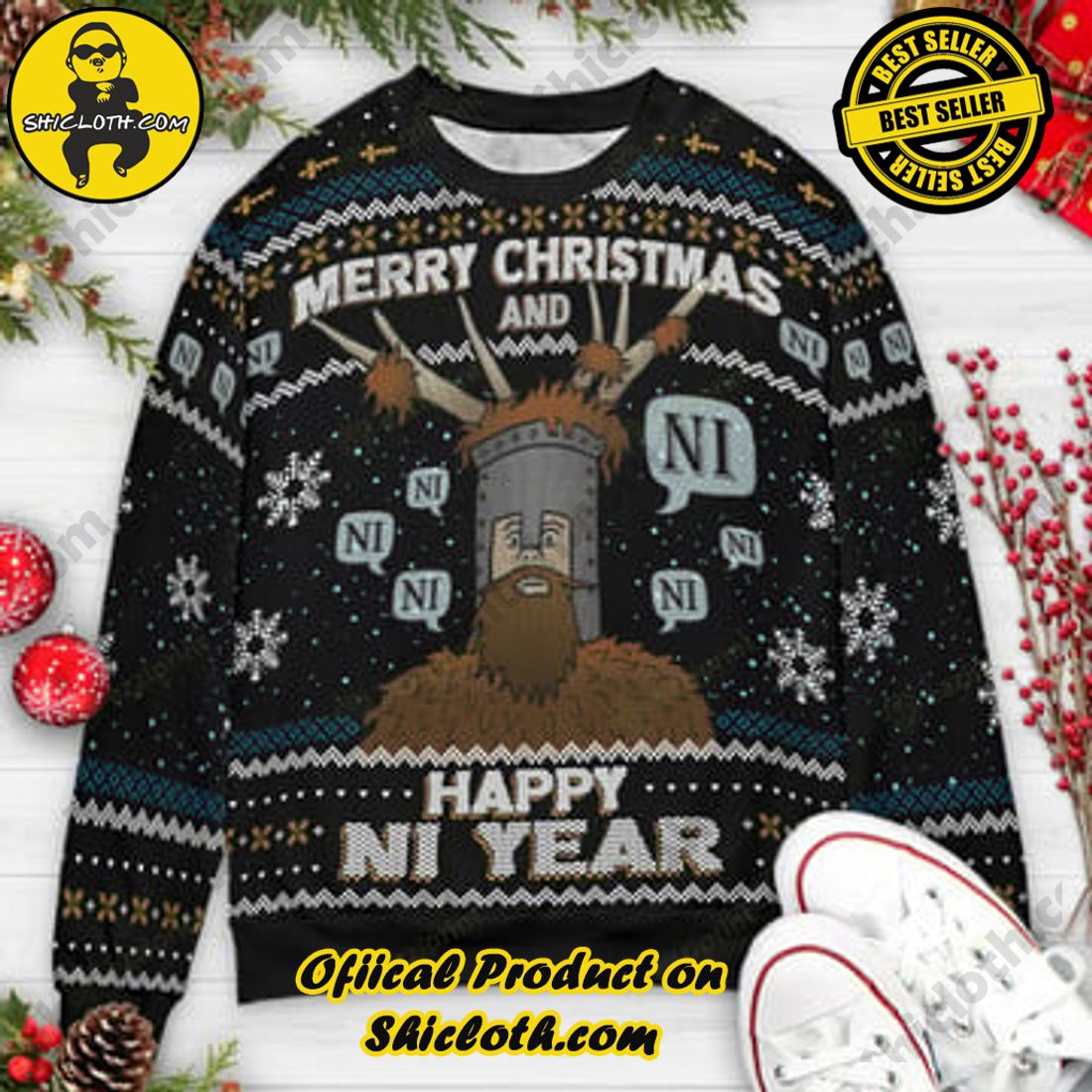 Merry Christmas Happy Ni Year The Knights Who say Ni Monty Python Ugly ...