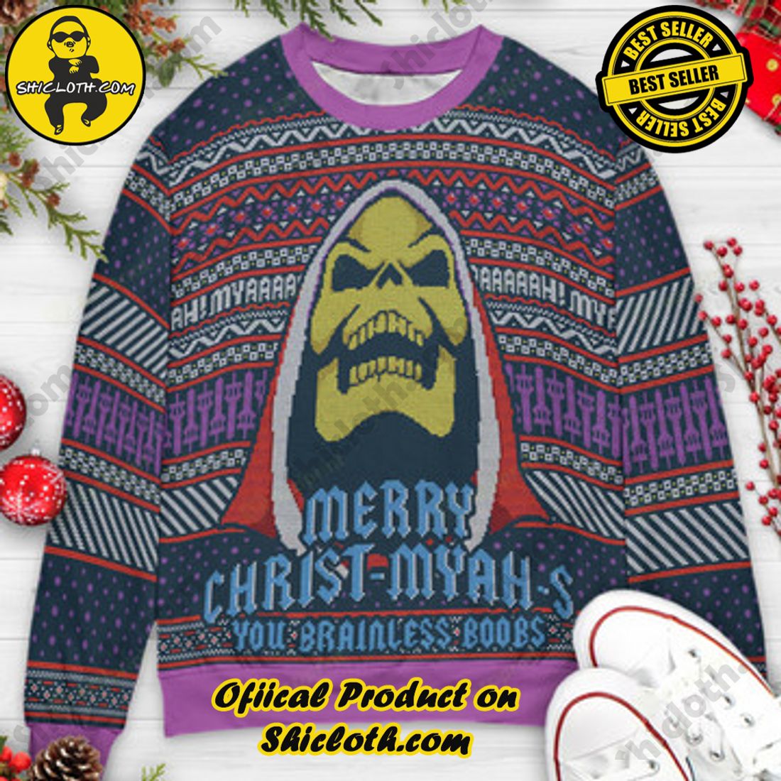Hot Trending and Best Seller: Shiclothshop's Ugly Christmas Sweaters: Embrace Festive Fashion with Flair 69 Merry ChristMyahs Masters Of The Universe Ugly Christmas Sweaters