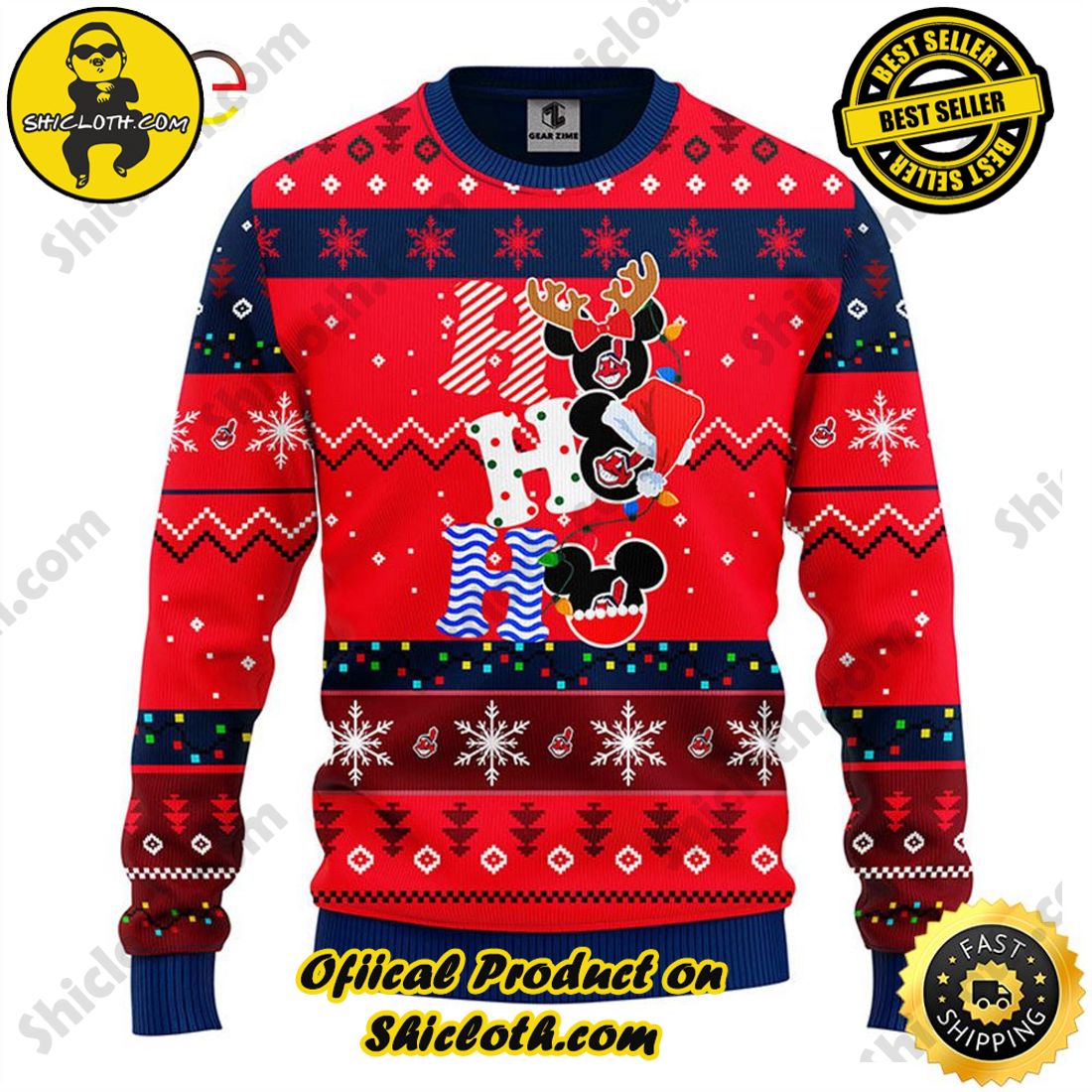 Hot trending and Best seller for Christmas : Sweaters from Shiclothshop 15 MLB Cleveland Indians Hohoho Mickey Christmas Ugly Sweater Ideas