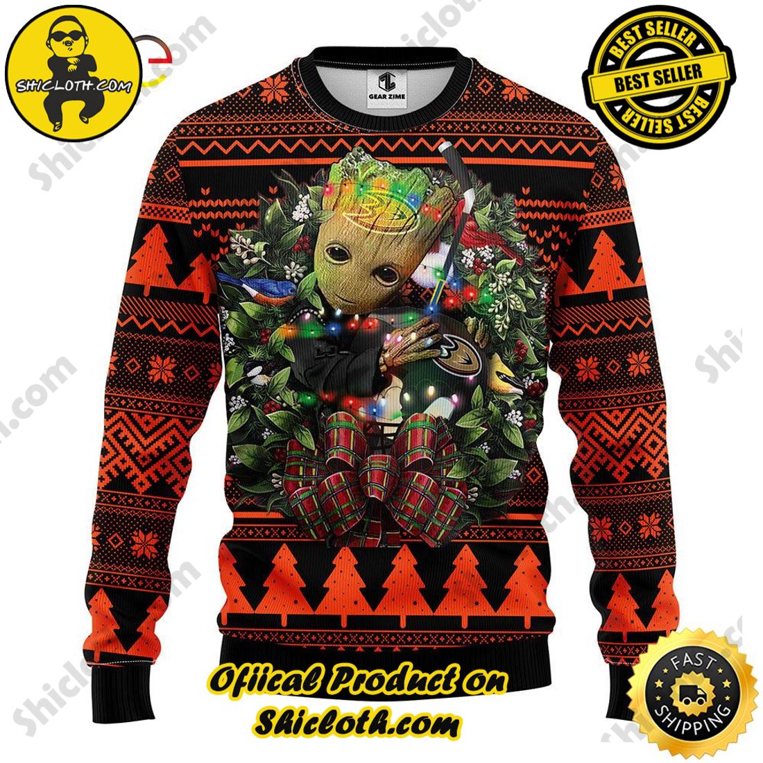 Hot trending and Best Seller : Exploring Shicloth's NFL Ugly Sweater Collection 2 NFL Anaheim Ducks Groot Hug Ugly Sweater