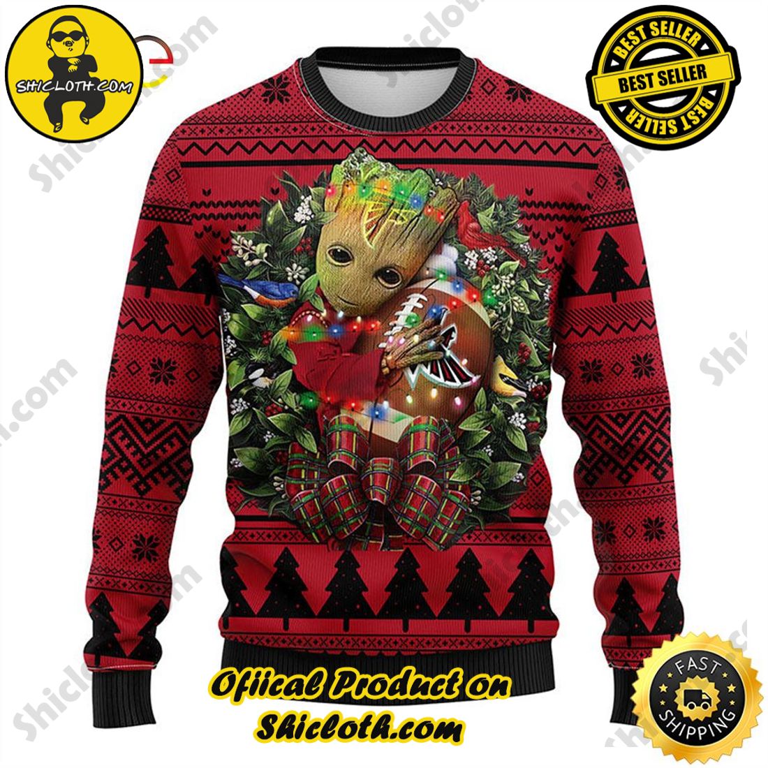 Hot trending and Best Seller : Exploring Shicloth's NFL Ugly Sweater Collection 4 NFL Atlanta Falcons Groot Hug Ugly Sweater