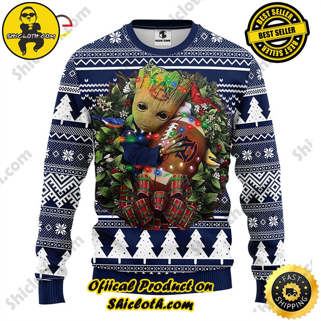 Hot trending and Best Seller : Exploring Shicloth's NFL Ugly Sweater Collection 5 NFL Auburn Tigers Groot Hug Ugly Sweater