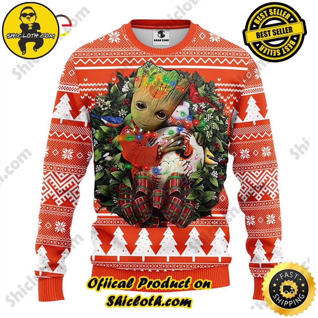 Hot trending and Best Seller : Exploring Shicloth's NFL Ugly Sweater Collection 6 NFL Baltimore Orioles Groot Hug Ugly Sweater