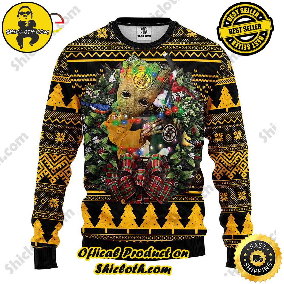 Hot trending and Best Seller : Exploring Shicloth's NFL Ugly Sweater Collection 8 NFL Boston Bruins Groot Hug Ugly Sweater