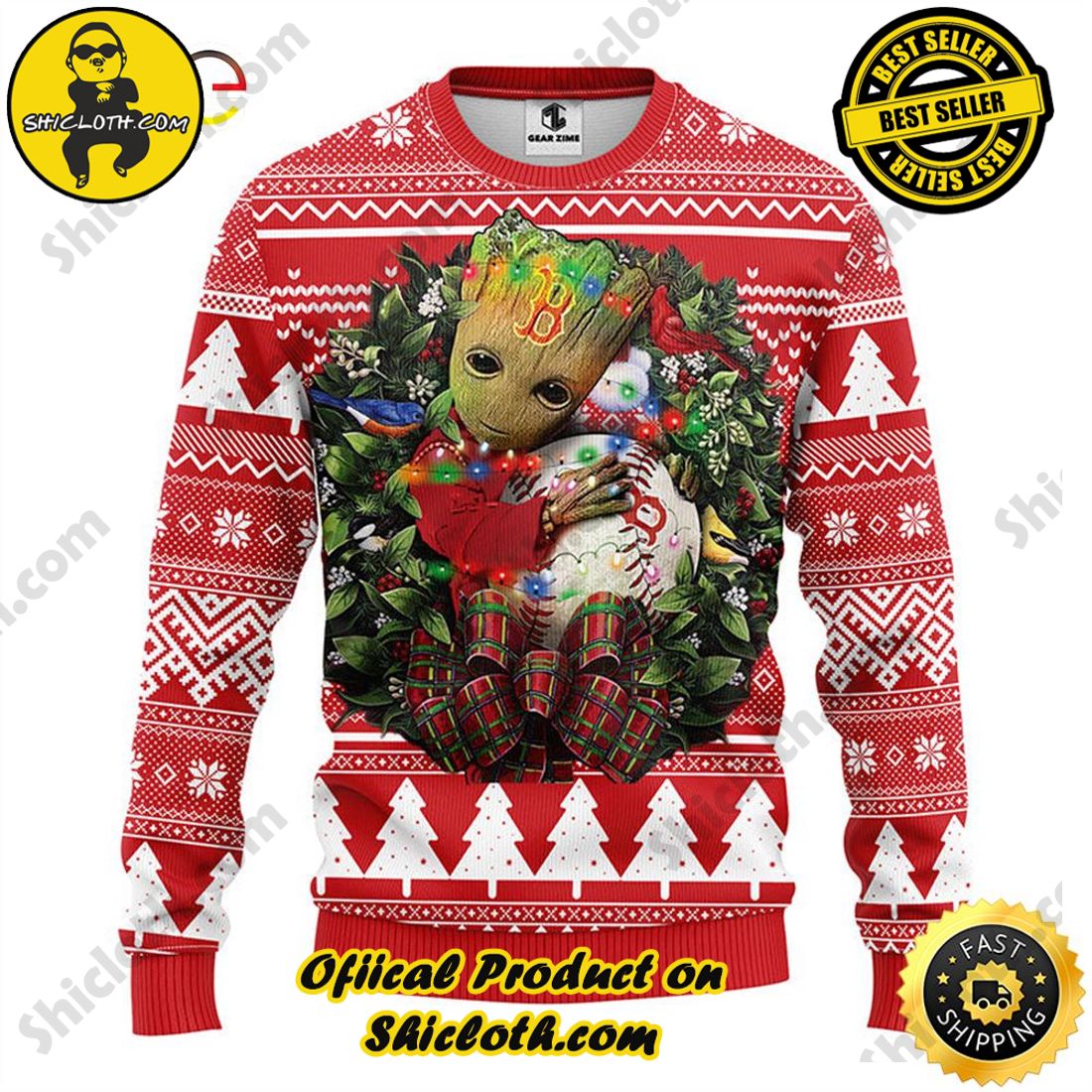 Hot trending and Best Seller : Exploring Shicloth's NFL Ugly Sweater Collection 9 NFL Boston Red Sox Groot Ugly Sweater