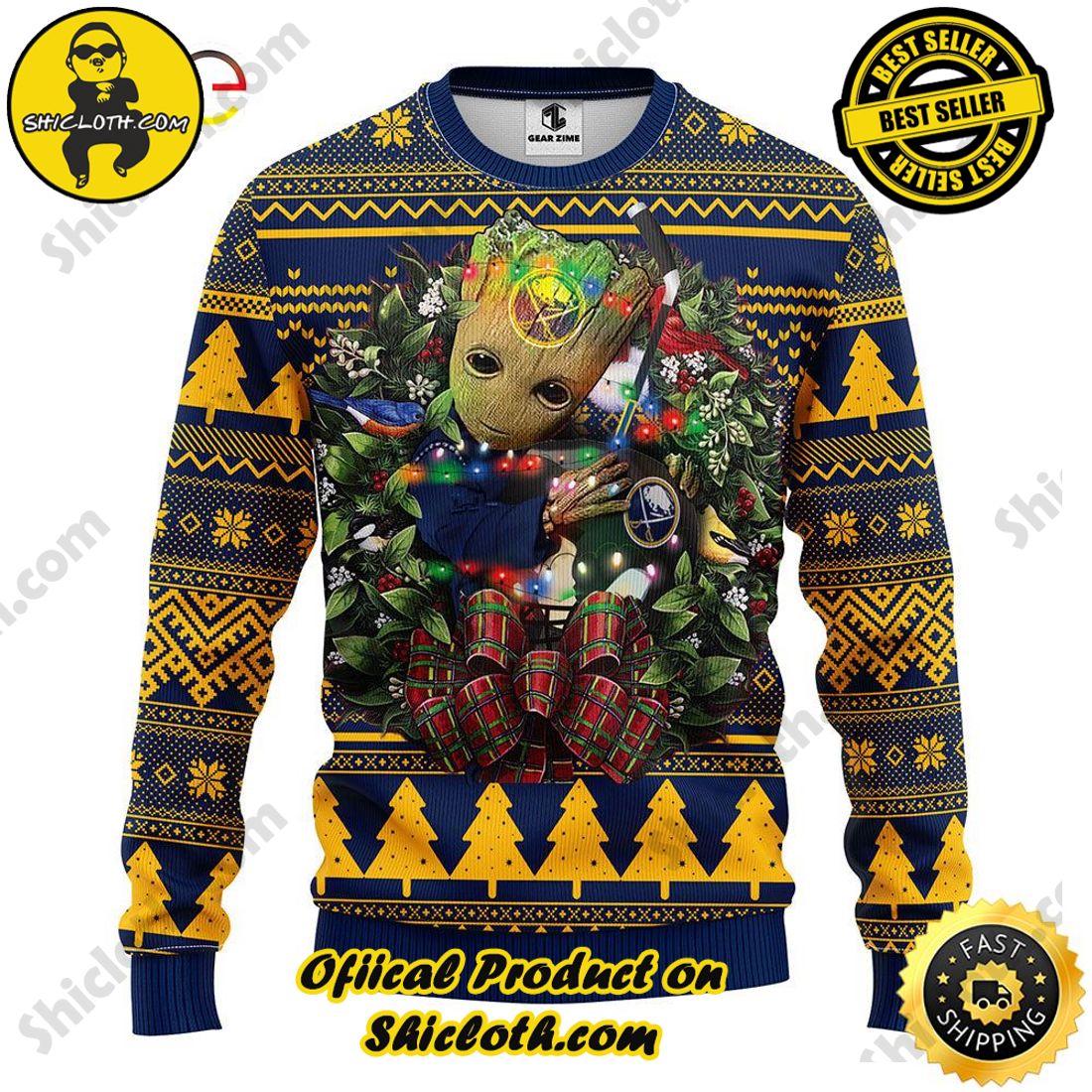Hot trending and Best Seller : Exploring Shicloth's NFL Ugly Sweater Collection 11 NFL Buffalo Sabres Groot Hug Ugly Sweater