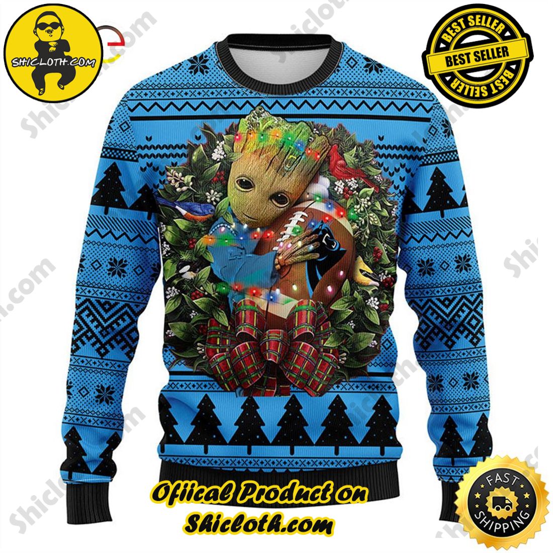 Hot trending and Best Seller : Exploring Shicloth's NFL Ugly Sweater Collection 14 NFL Carolina Panthers Groot Hug Ugly Sweater