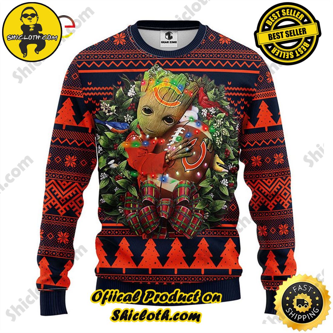 Hot trending and Best Seller : Exploring Shicloth's NFL Ugly Sweater Collection 15 NFL Chicago Bears Groot Hug Ugly Sweater