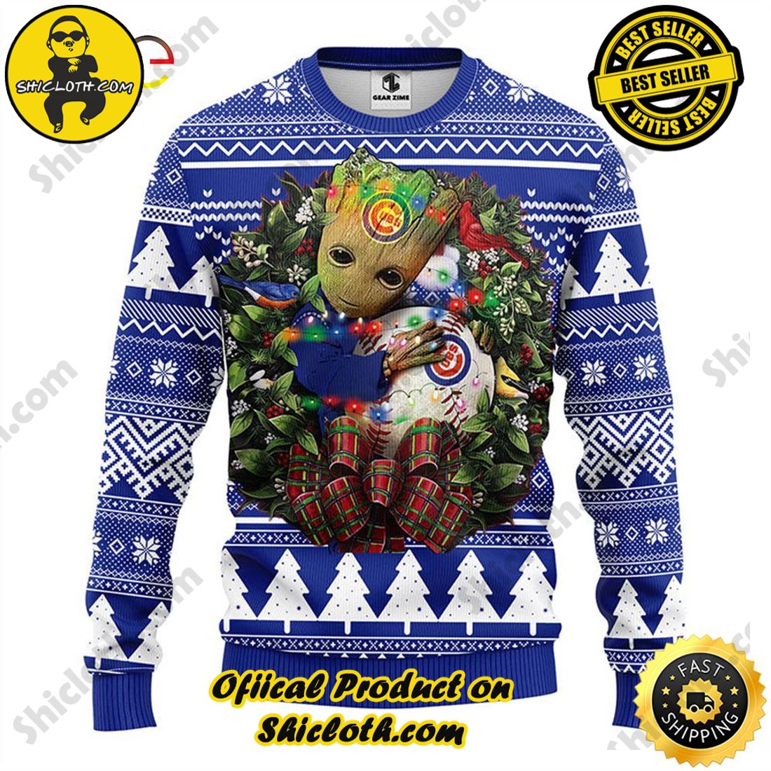 Hot trending and Best Seller : Exploring Shicloth's NFL Ugly Sweater Collection 17 NFL Chicago Cubs Groot Hug Ugly Sweater