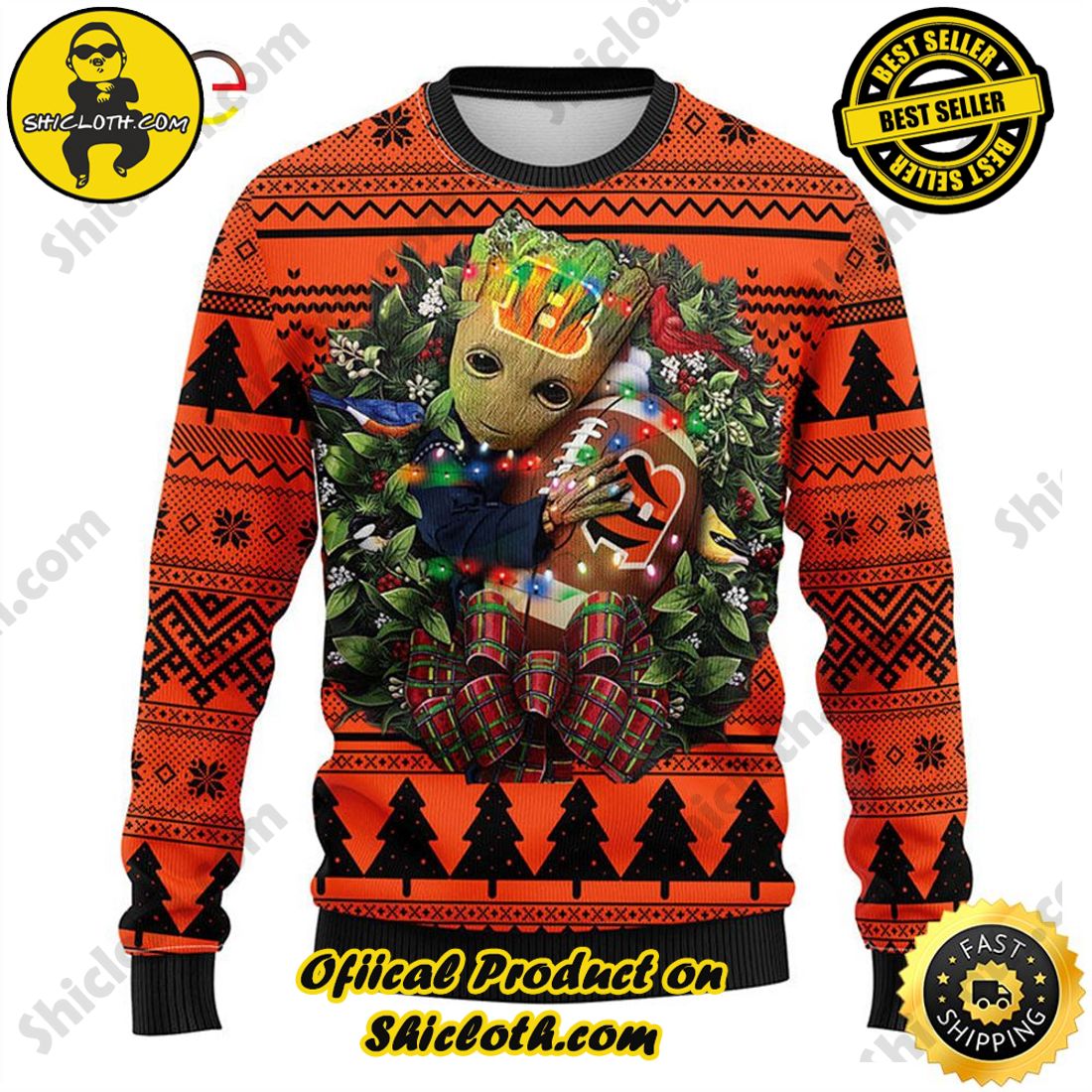 Hot trending and Best Seller : Exploring Shicloth's NFL Ugly Sweater Collection 19 NFL Cincinnati Bengals Groot Hug Ugly Sweater