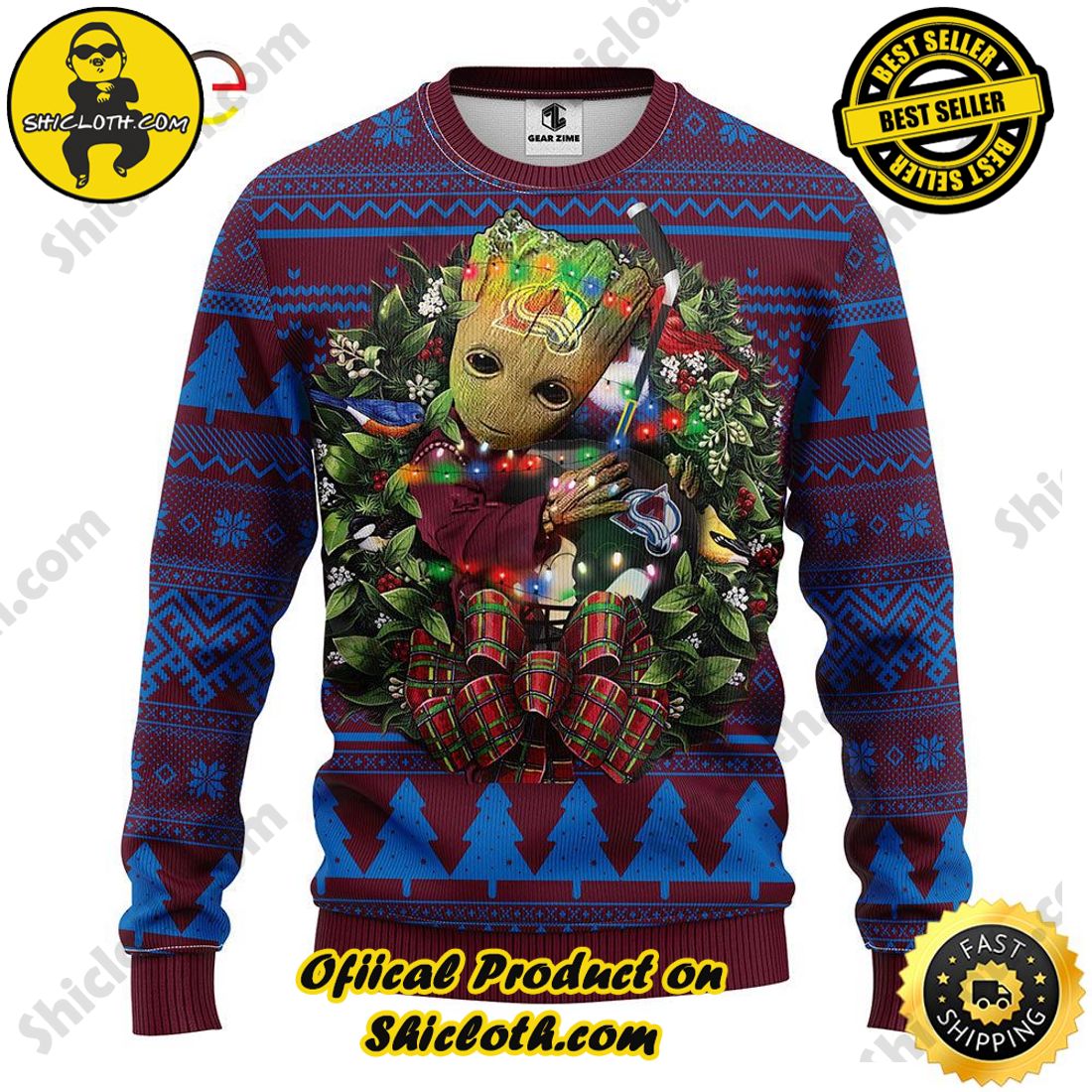 Hot trending and Best Seller : Exploring Shicloth's NFL Ugly Sweater Collection 22 NFL Colorado Avalanche Groot Hug Ugly Sweater