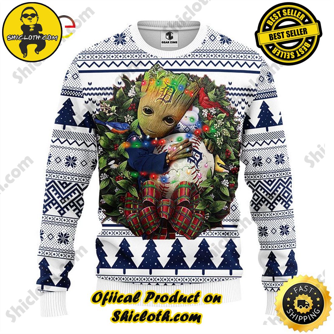 Hot trending and Best Seller : Exploring Shicloth's NFL Ugly Sweater Collection 27 NFL Detroit Tigers Groot Hug Ugly Sweater