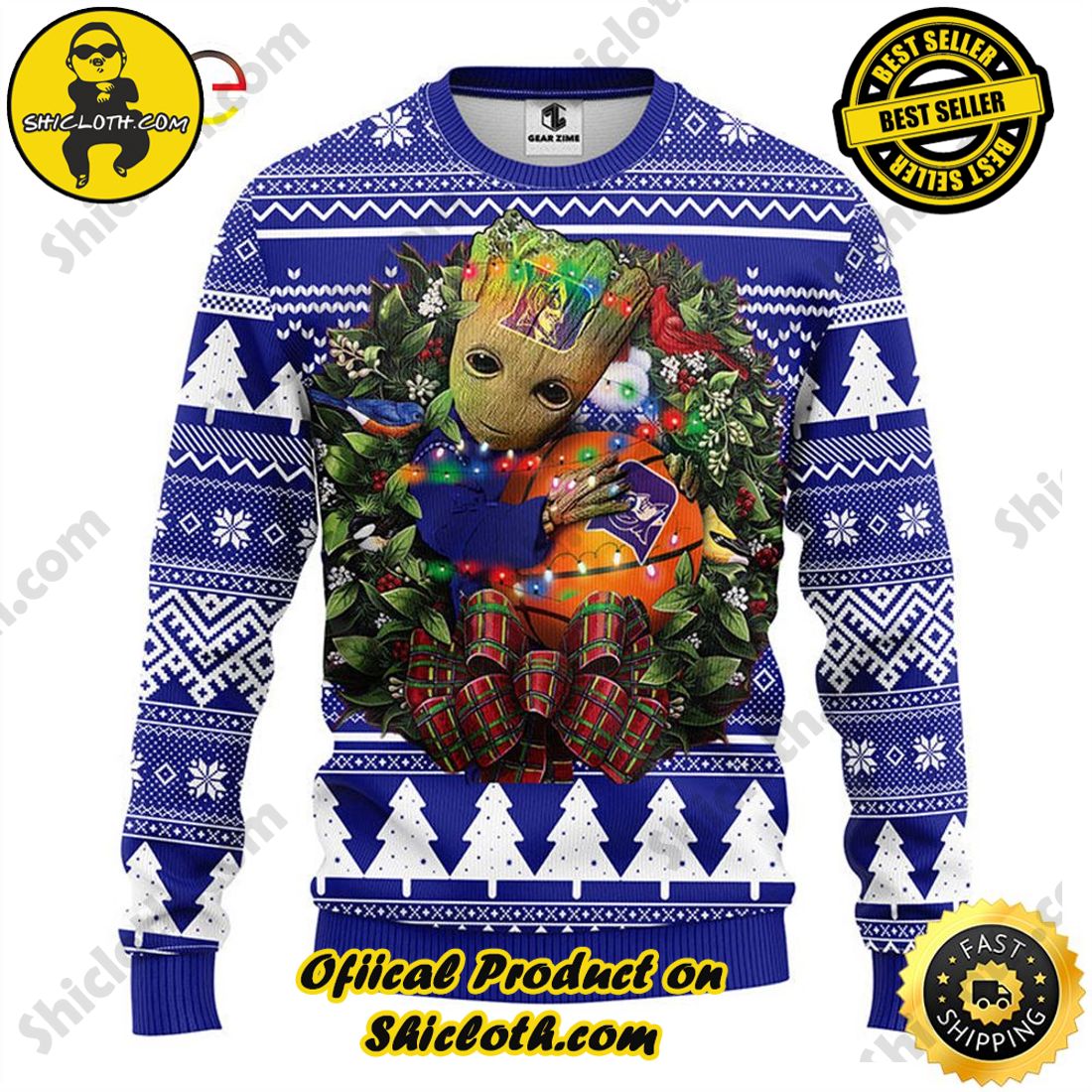 Hot trending and Best Seller : Exploring Shicloth's NFL Ugly Sweater Collection 28 NFL Duke Blue Devils Groot Ugly Sweater