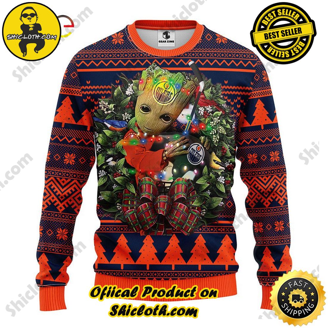 Hot trending and Best Seller : Exploring Shicloth's NFL Ugly Sweater Collection 29 NFL Edmonton Oilers Groot Hug Ugly Sweater