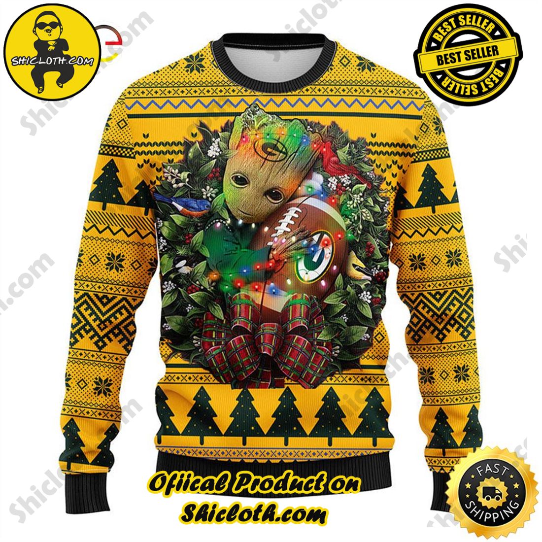Hot trending and Best Seller : Exploring Shicloth's NFL Ugly Sweater Collection 33 NFL Green Bay Packers Groot Ugly Sweater