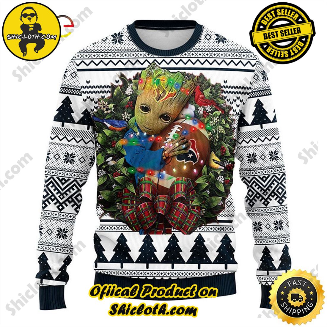Hot trending and Best Seller : Exploring Shicloth's NFL Ugly Sweater Collection 35 NFL Houston Texans Groot Hug Ugly Sweater