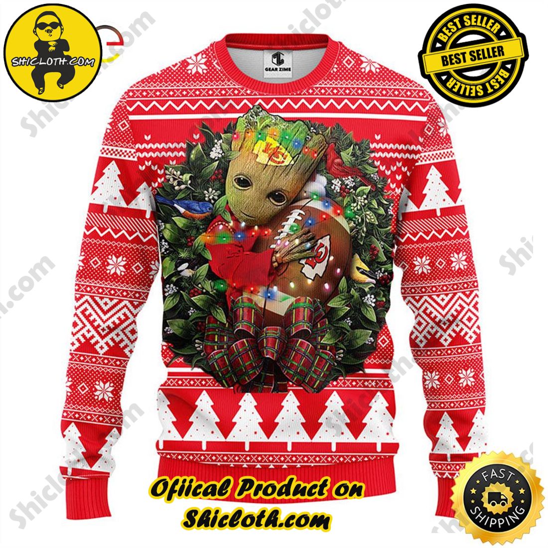 Hot trending and Best Seller : Exploring Shicloth's NFL Ugly Sweater Collection 38 NFL Kansas City Chiefs Groot Ugly Sweater