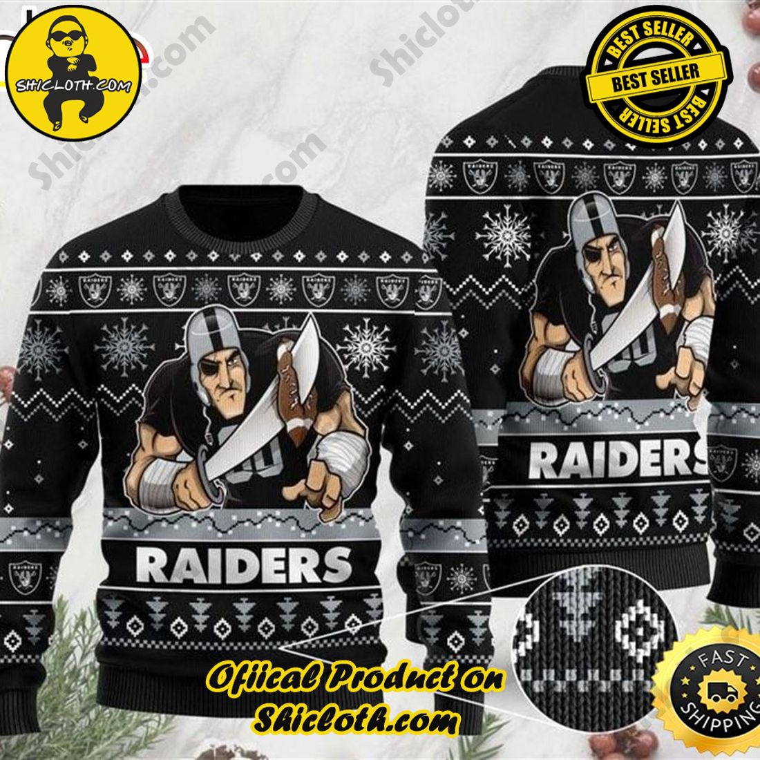 Oakland Raiders Snowflakes Reindeer Pattern Ugly Xmas Sweater For