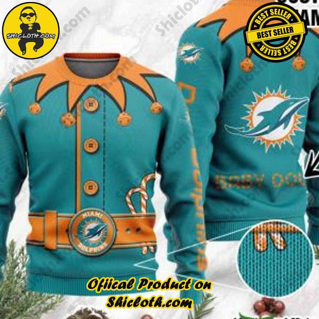 Warm Up Your Holidays with Shiclothshop's Cozy Christmas Sweaters for a Peaceful Season 20 NFL Miami Dolphins Ugly Oversized Sweaters Custom Name