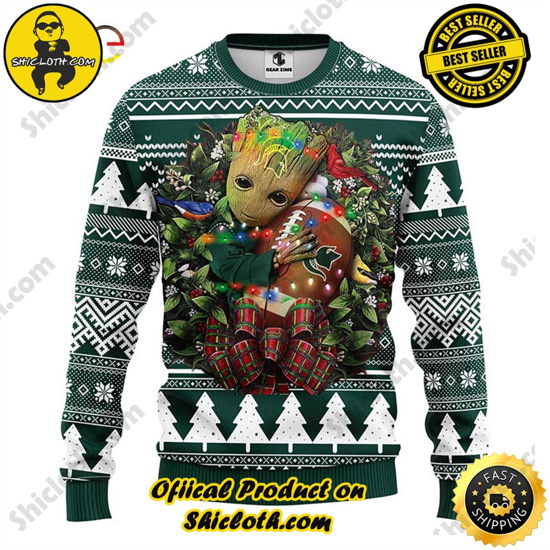 Hot trending and Best Seller : Exploring Shicloth's NFL Ugly Sweater Collection 45 NFL Michigan State Spartans Groot Ugly Sweater
