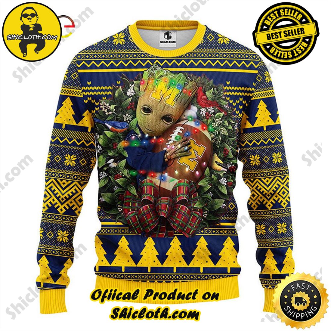 Hot trending and Best Seller : Exploring Shicloth's NFL Ugly Sweater Collection 46 NFL Michigan Wolverines Groot Hug Ugly Sweater
