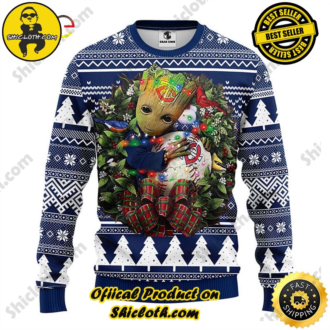 Hot trending and Best Seller : Exploring Shicloth's NFL Ugly Sweater Collection 47 NFL Minnesota Twins Groot Hug Ugly Sweater