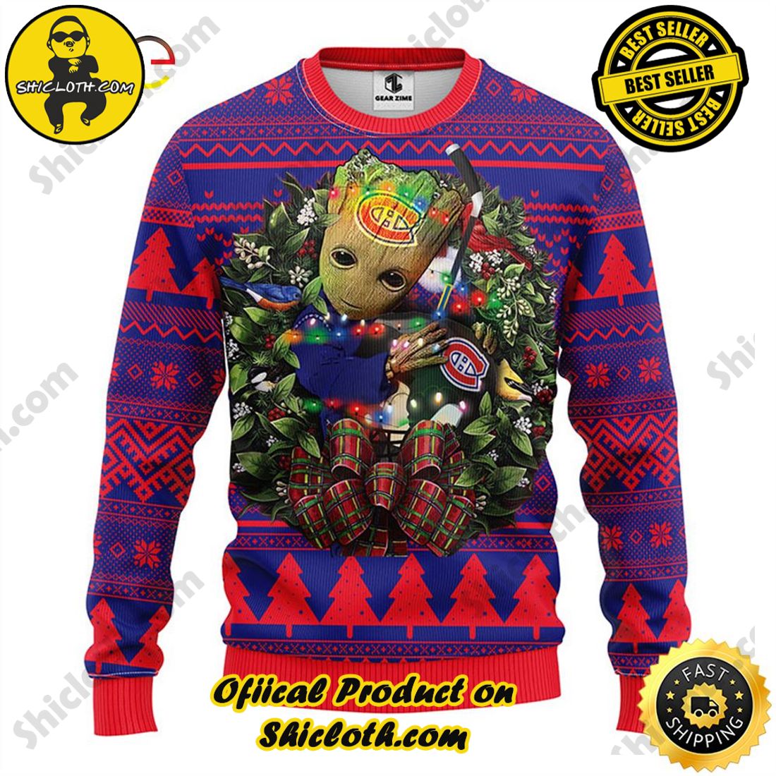 Hot trending and Best Seller : Exploring Shicloth's NFL Ugly Sweater Collection 50 NFL Montreal Canadians Groot Hug Ugly Sweater