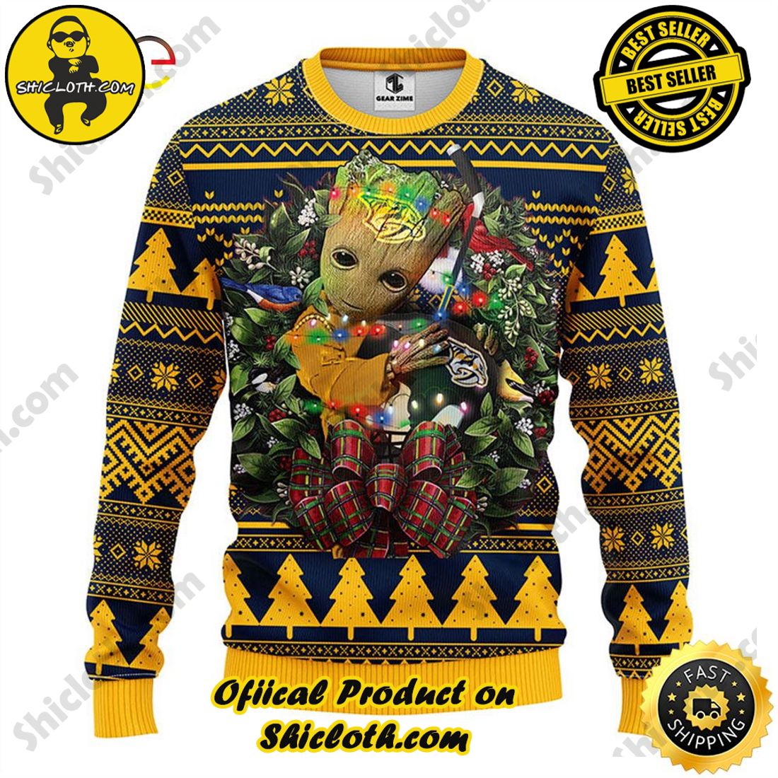 Hot trending and Best Seller : Exploring Shicloth's NFL Ugly Sweater Collection 51 NFL Nashville Predators Groot Hug Ugly Sweater