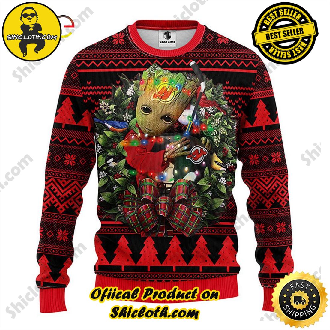 Hot trending and Best Seller : Exploring Shicloth's NFL Ugly Sweater Collection 53 NFL New Jersey Devils Groot Ugly Sweater
