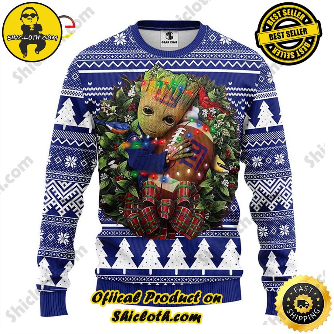 New York Giants Nfl Custom Name And Number New York Giants Ugly Christmas  Sweater - Chow Down Movie Store