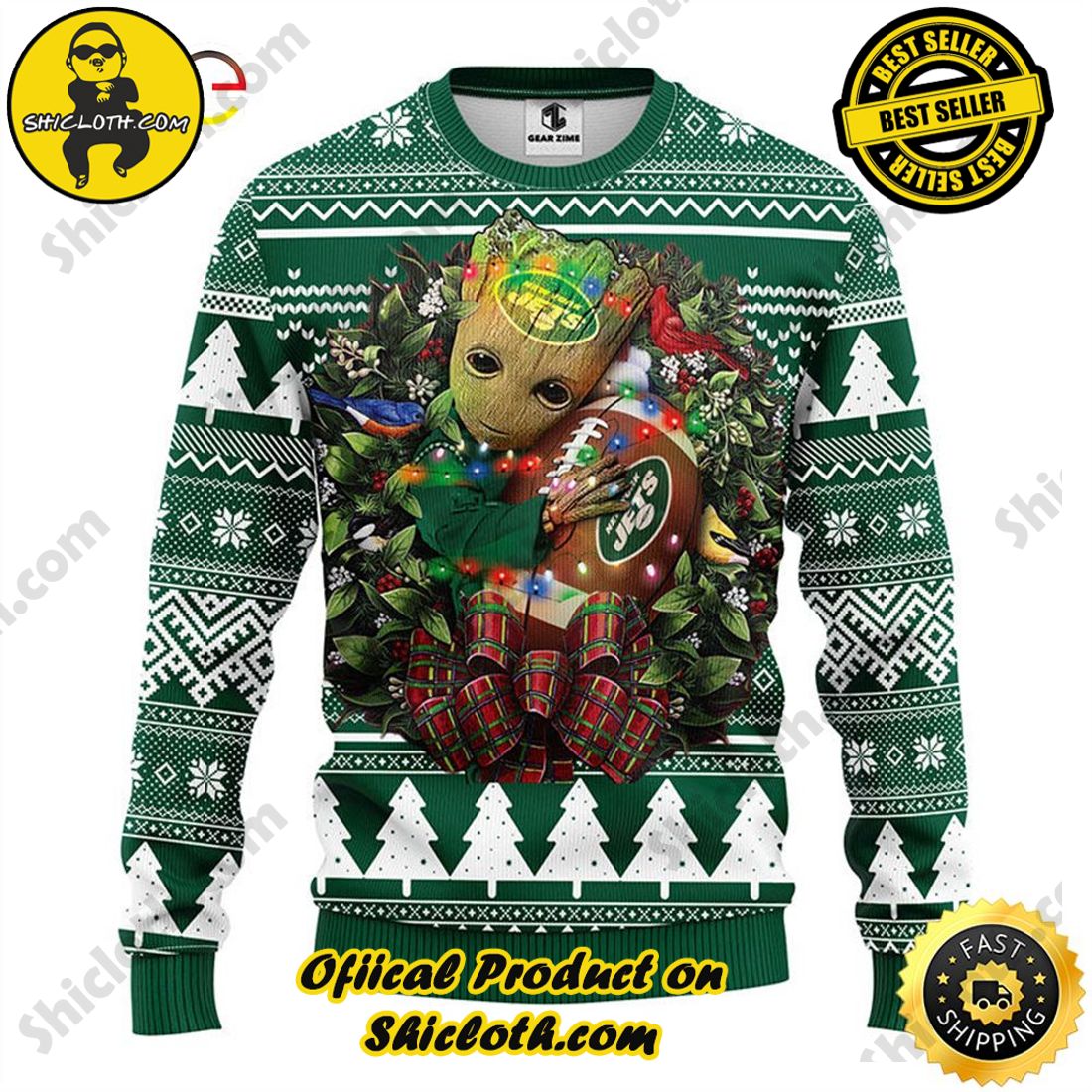 Hot trending and Best Seller : Exploring Shicloth's NFL Ugly Sweater Collection 57 NFL New York Jets Groot Ugly Sweater