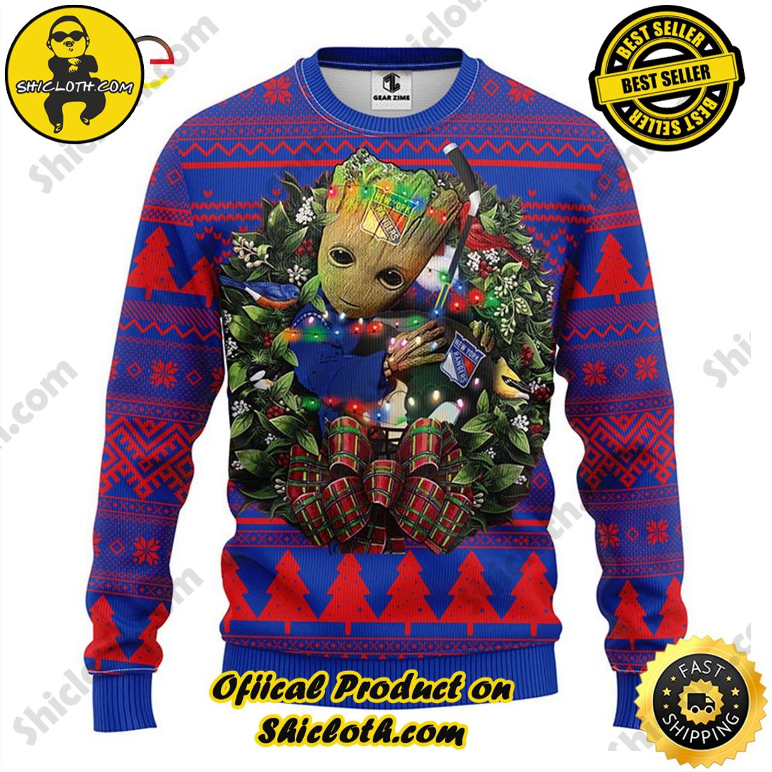 Hot trending and Best Seller : Exploring Shicloth's NFL Ugly Sweater Collection 59 NFL New York Rangers Groot Ugly Sweater