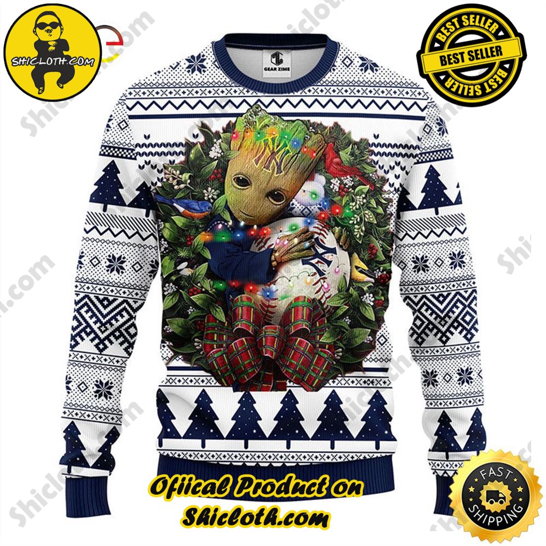 Hot trending and Best Seller : Exploring Shicloth's NFL Ugly Sweater Collection 60 NFL New York Yankees Groot Ugly Sweater