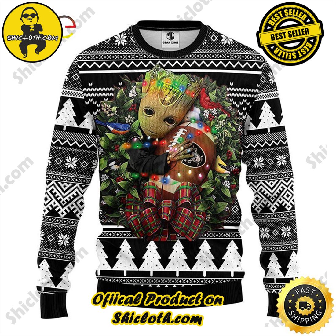 Hot trending and Best Seller : Exploring Shicloth's NFL Ugly Sweater Collection 62 NFL Oakland Raiders Groot Hug Ugly Sweater
