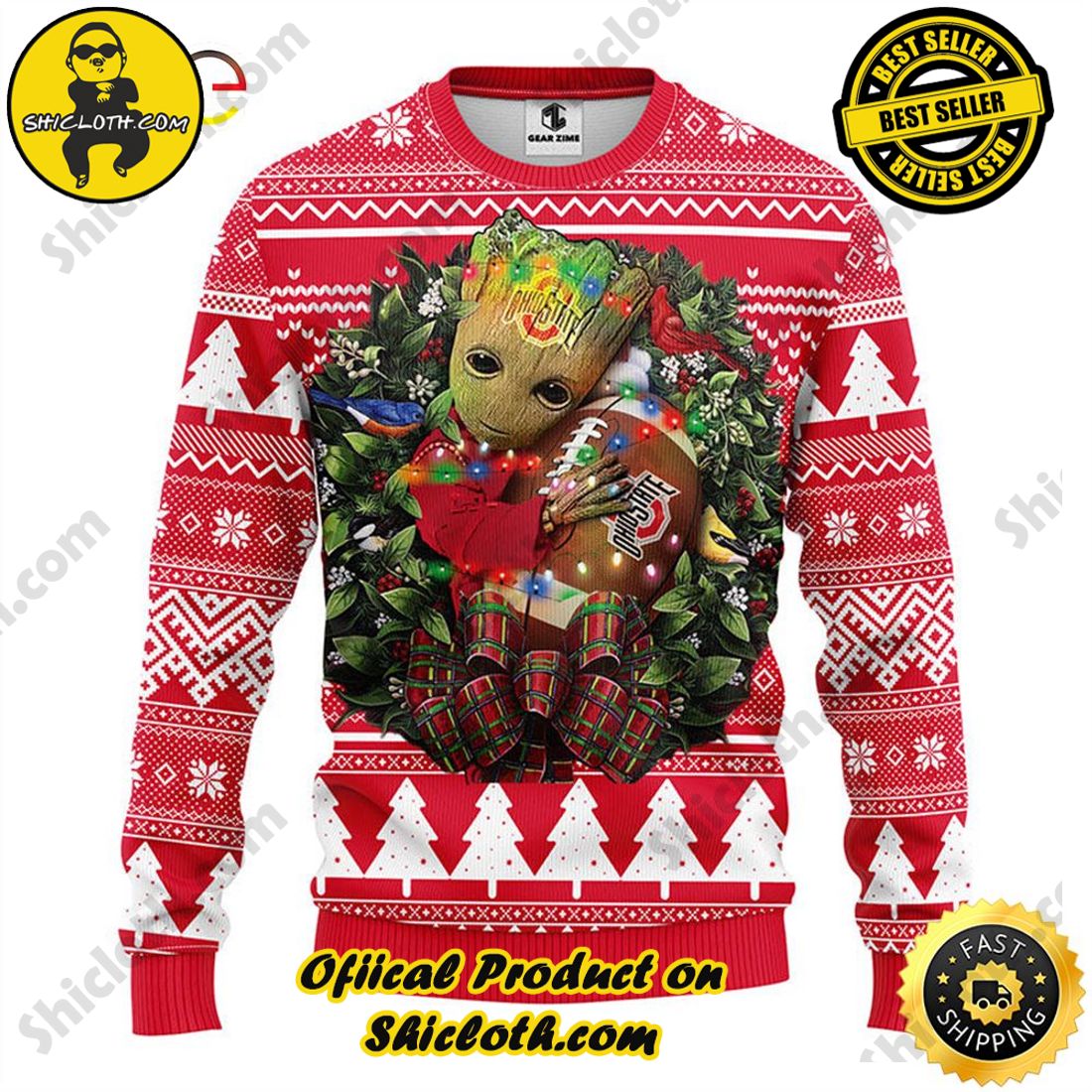 Hot trending and Best Seller : Exploring Shicloth's NFL Ugly Sweater Collection 63 NFL Ohio State Buckeyes Groot Ugly Sweater