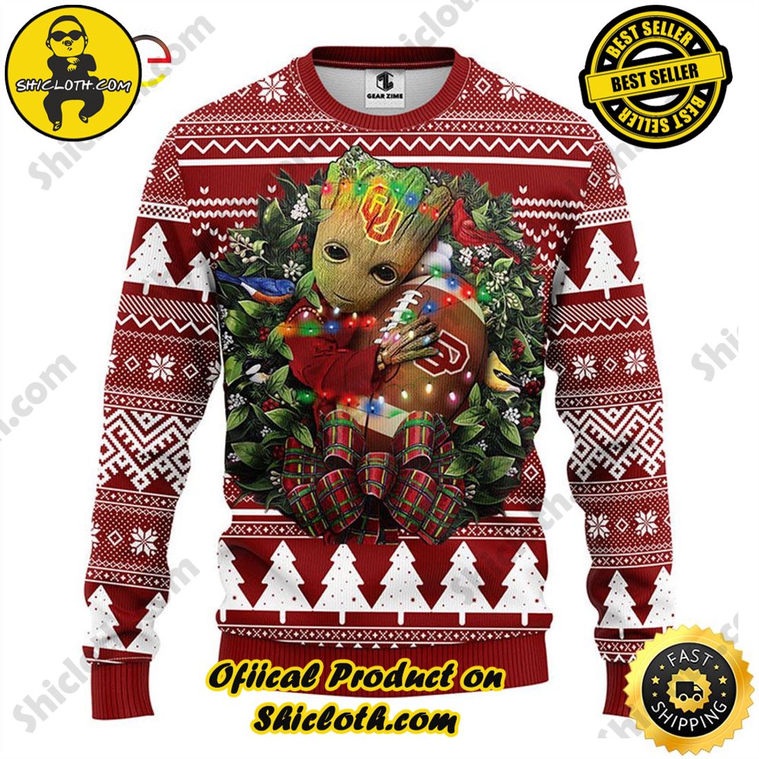 Hot trending and Best Seller : Exploring Shicloth's NFL Ugly Sweater Collection 64 NFL Oklahoma Sooners Groot Hug Ugly Sweater