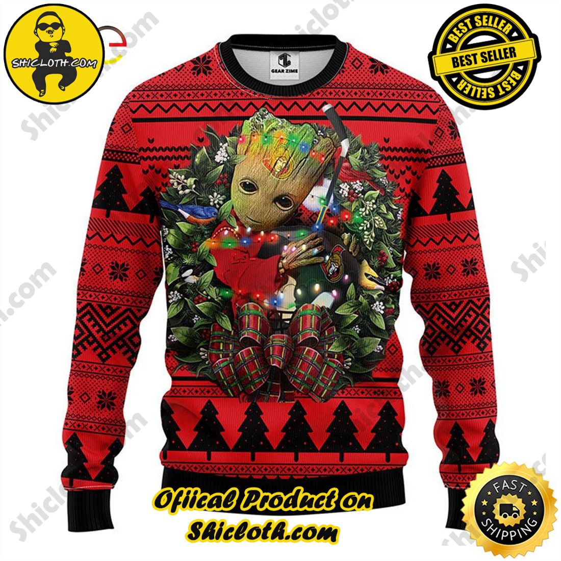 Hot trending and Best Seller : Exploring Shicloth's NFL Ugly Sweater Collection 66 NFL Ottawa Senators Groot Hug Ugly Sweater