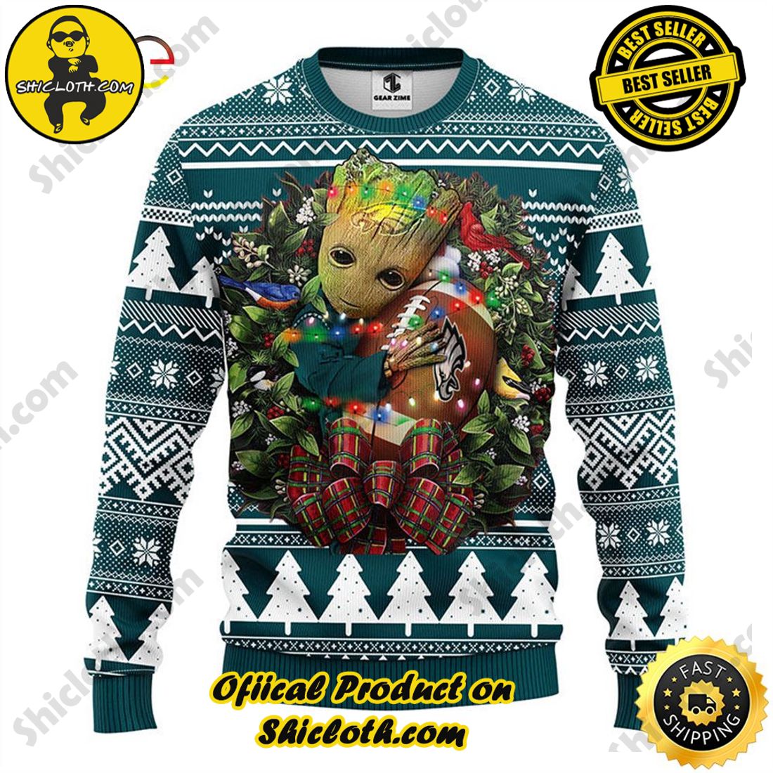 Hot trending and Best Seller : Exploring Shicloth's NFL Ugly Sweater Collection 67 NFL Philadelphia Eagles Groot Hug Ugly Sweater